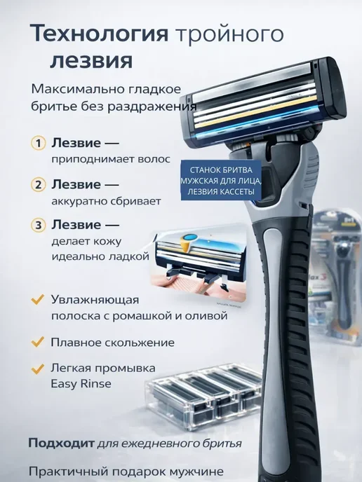 FranklinMIX Бритвенный набор мужской станок и кассеты 8+1, 42 шт, фото 6