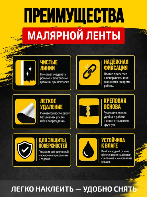 Скотч малярный широкий бумажный 48мм 50м, 3 рулона, 50 м, фото 3