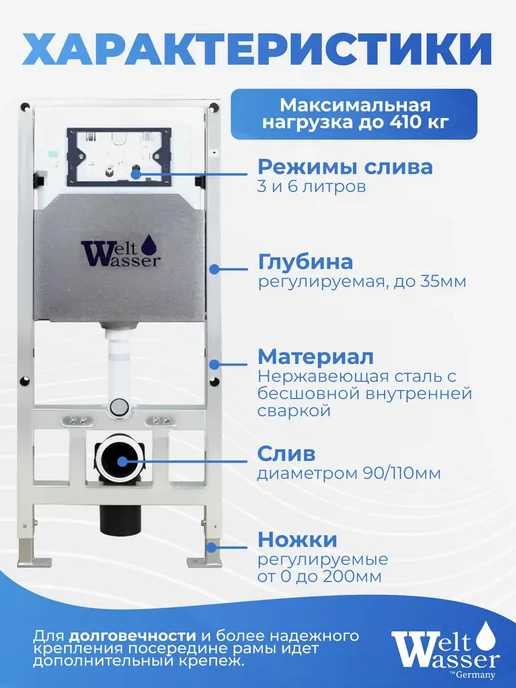 WeltWasser Унитаз с инсталляцией AMBERG 506 ST, белый, фото 2