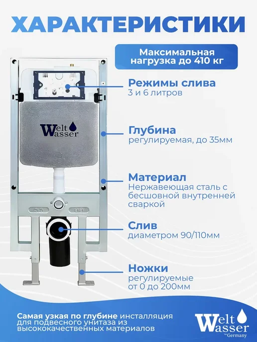 WeltWasser Унитаз с инсталляцией AMBERG 497 ST, черный, фото 2