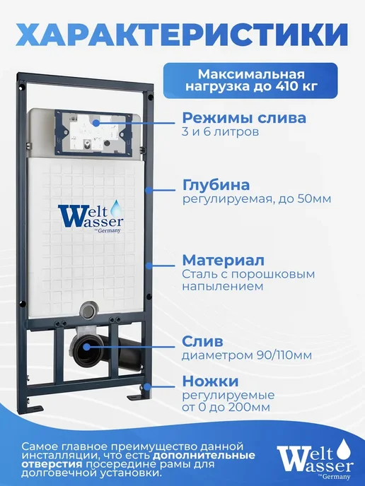 WeltWasser Унитаз с инсталляцией MARBERG 507, черный, фото 2