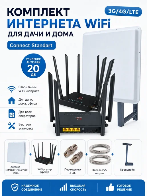 Антэкс Комплект интернета WiFi для дачи 4G LTE с антенной 20ДБ, 4 г