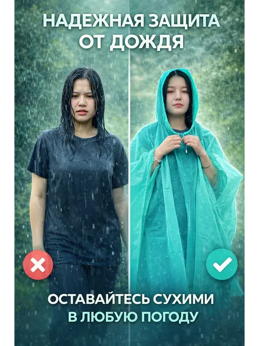 Виии Дождевик пончо с капюшоном водонепроницаемый, вариант, фото 2