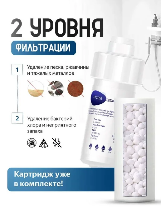 Корейский фильтр для душа +4 картриджа от хлора, ржавчины и жёсткой воды, вариант, фото 2