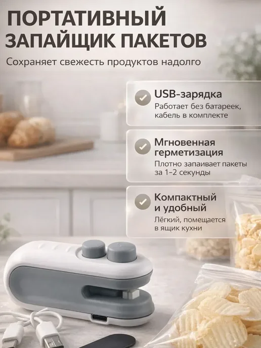 Ариш Мини герметизатор упаковки USB ручной, синий, фото 2