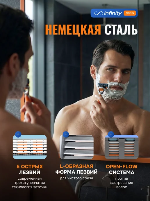 INFINITY Бритва мужская подарочная станок для бритья мужской, синий, оранжевый, фото 5