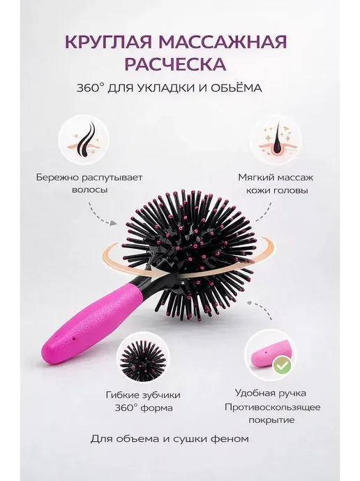 TSU Group Расческа для волос круглая 360 для укладки, черный