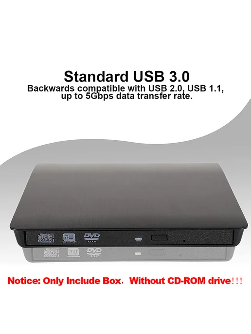USB 3.0 SATA корпус для DVD CD-RW оптический, черный, черный, фото 5
