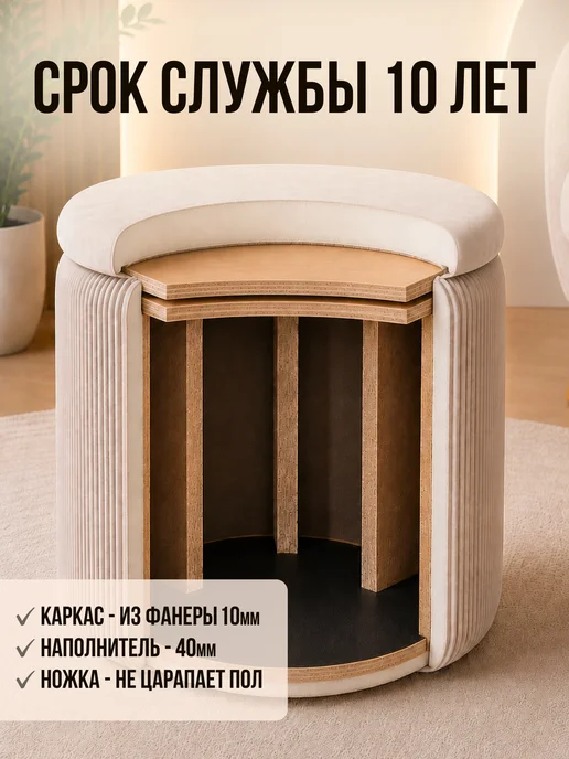 Studioakd Пуфик круглый велюровый банкетка для прихожей спальни, вариант, фото 5