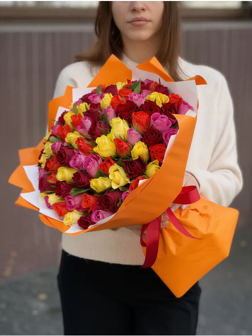 ROZA4U Букет живых цветов из 101 розы микс, розовый, фото 2