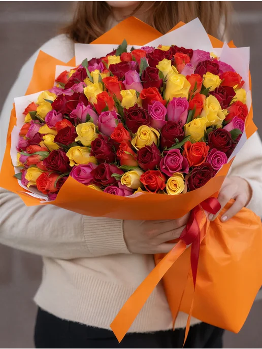 ROZA4U Букет живых цветов из 101 розы микс, розовый, фото 3
