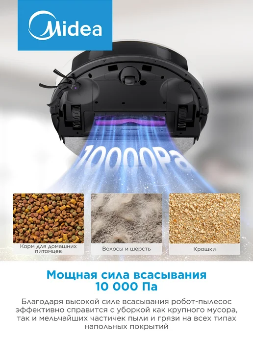Midea Робот-пылесос S20+ EVO, сухая и влажная уборка, самоочистка, белый, фото 2