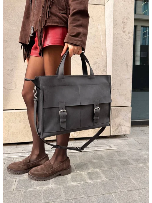 Shapely bags Портфель кожаный для документов А4, черный