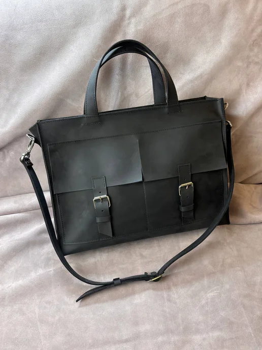 Shapely bags Портфель кожаный для документов А4, черный, фото 3