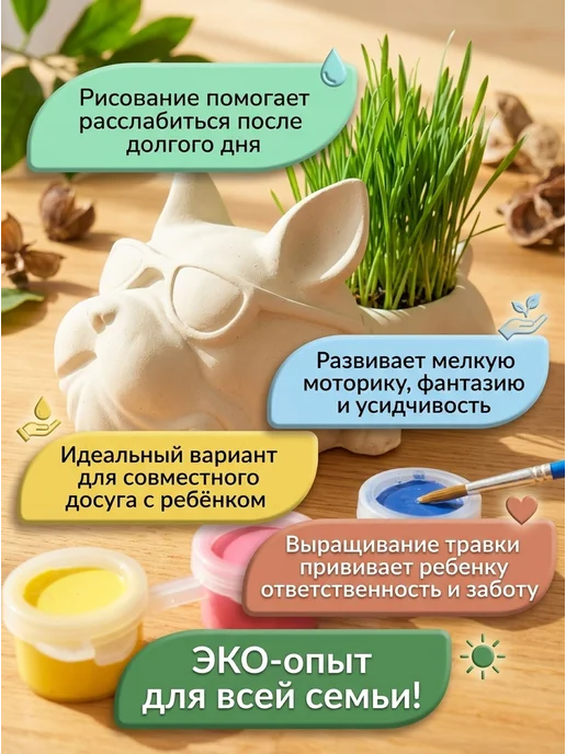 Набор для выращивания растений с гипсовым кашпо Бульдог, вариант, фото 4