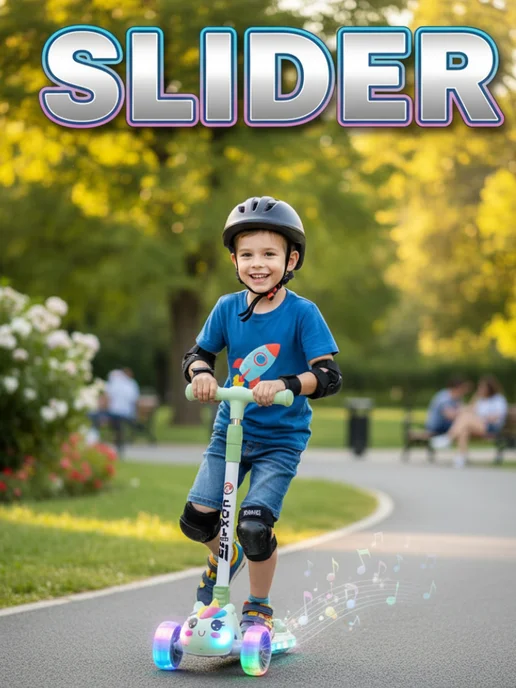 slider Детский складной самокат с подсветкой, зеленый