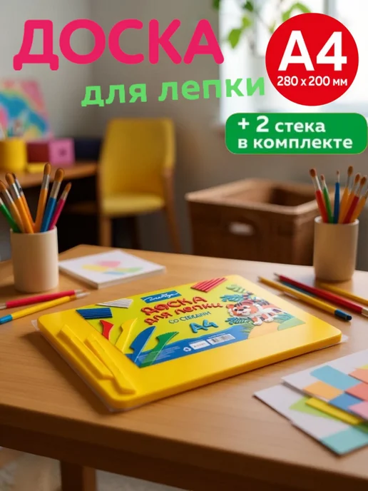 Доска для лепки пластилина А4 со стеками для ИЗО, желтый