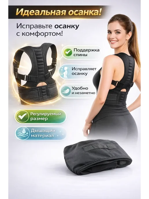 Франклин Корсет осанки ортопедический на спину, черный