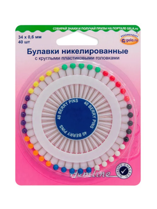 HEMLINE Булавки с круглыми пластиковыми головками "Ягодка", 40 шт, фото 2