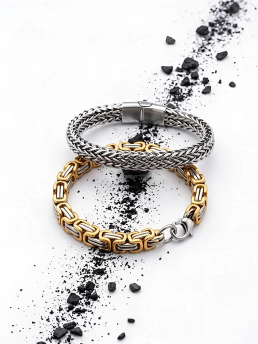 JewelryMeverly Браслет цепочка на руку из нержавеющей стали набор 2шт, 2 шт, фото 5
