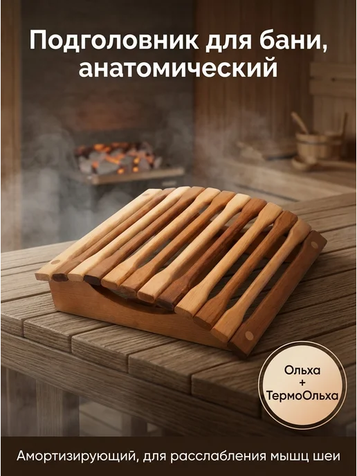 212f Подголовник для бани и сауны Ольха+Термоольха анатомический, бежевый