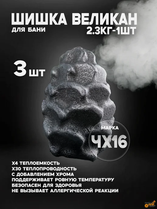 лпк Камни для бани. Шишка чугунная 3шт-6.9кг Великаны ЧХ16, 3 шт, 6,9 кг