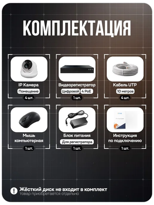 Ps-Link Комплект видеонаблюдения с микрофоном для пвз 2Мп A204IPPOE, черный, фото 2