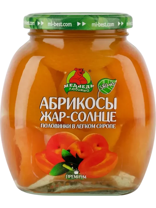Медведь любимый Абрикосы половинки в легком сиропе, 580 мл, 580 мл