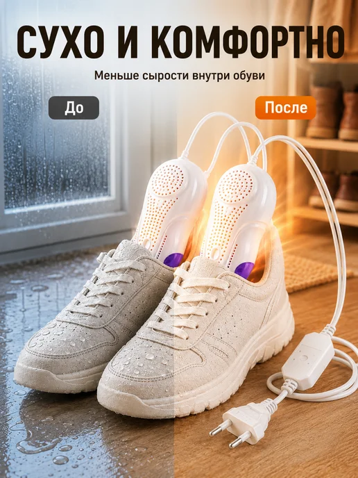 Сушилка для обуви электрическая до 60°C, 1 пара, белый, фото 3