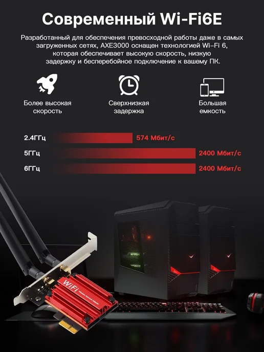 Сетевой адаптер Intel AX210NGW Wi-Fi 6E + BT 5.3 PCI-E, Tri-Band 2.4 5 6, фото 2