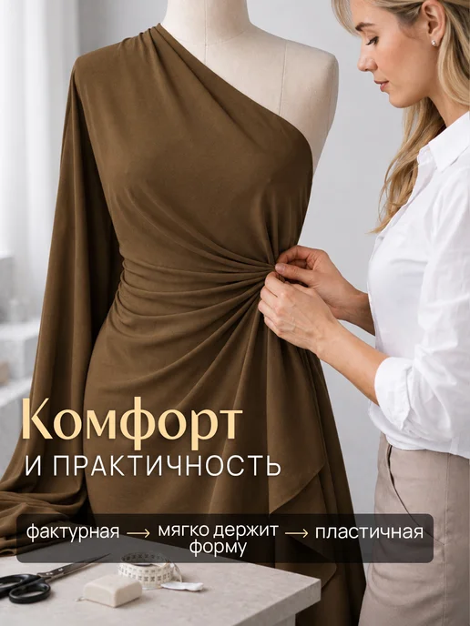 НИТЕКА Вискоза ткань для шитья плательная, коричневый, фото 2