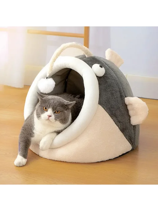 Домик лежанка для кошки Рыба с игрушкой 400*400*300, 400x400x300, фото 4