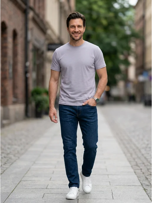 Basic look Мужская футболка синяя из хлопка, серый, фото 2