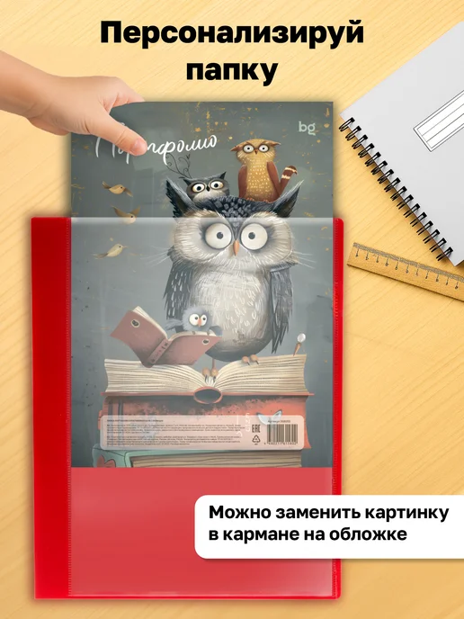 BG Портфолио школьника А4 с вкладышами, серый, фото 2