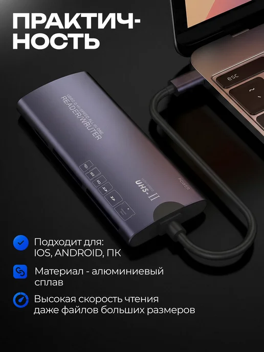 Sales4u Картридер для ноутбука и ПК, черный, фото 2