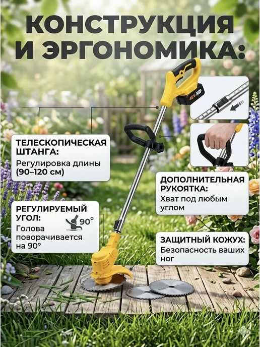 Триммер для травы аккумуляторный, 5 шт, фото 4