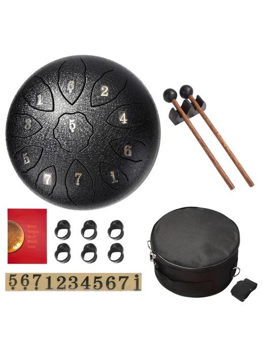 Steel Tongue Drum 11 тонов Hand Pan Black для музыки, черный