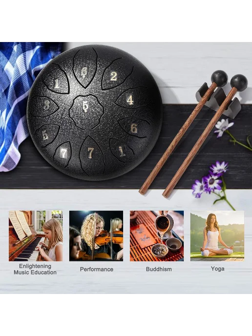 Steel Tongue Drum 11 тонов Hand Pan Black для музыки, черный, фото 3