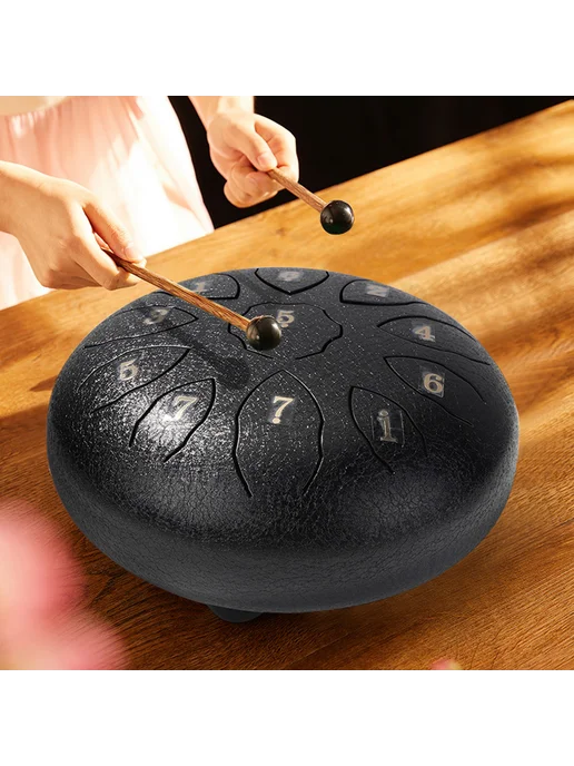 Steel Tongue Drum 11 тонов Hand Pan Black для музыки, черный, фото 4