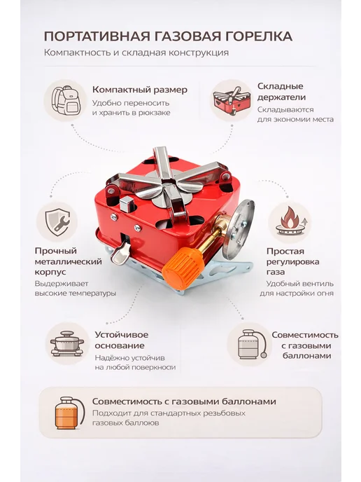 НЭБ45 Портативная газовая печь для кемпинга и походов, компактная, вариант, фото 3