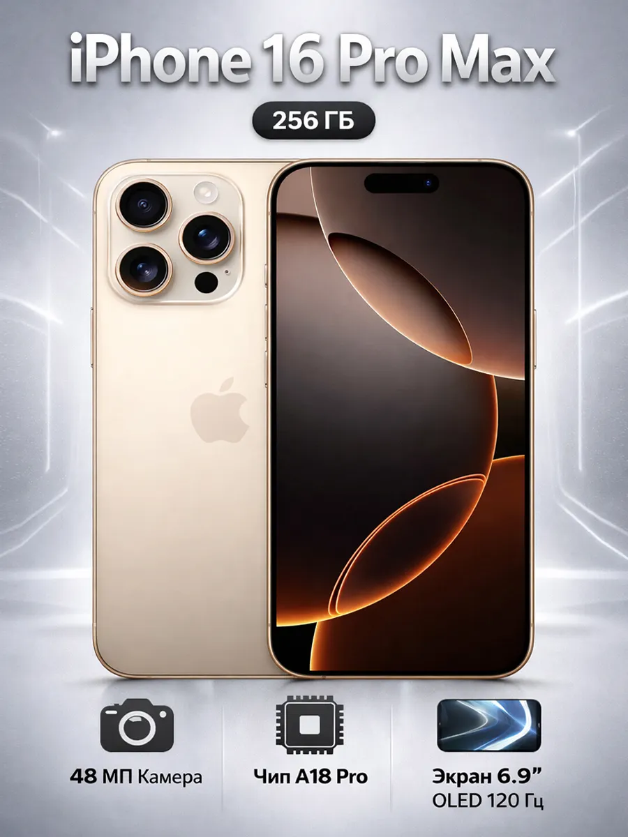 Apple iPhone 16 Pro Max 256 ГБ, золотистый титан, смартфон