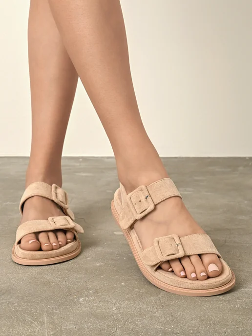 Shoe World Сандалии женские босоножки на платформе с ремешками, бежевый, фото 2