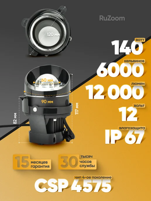 Ruzoom Противотуманные фары на Гранта Калина Ларгус 3 дюйма, вариант, фото 2