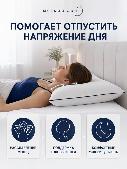 Мягкий сон Подушка ортопедическая для сна с эффектом памяти, синий, фото 2