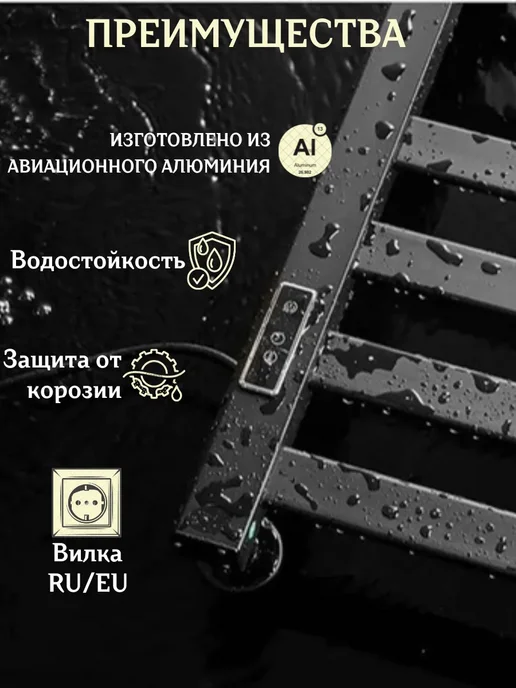 DAWAS Электрический полотенцесушитель в ванную с терморегулятором, серый, фото 4