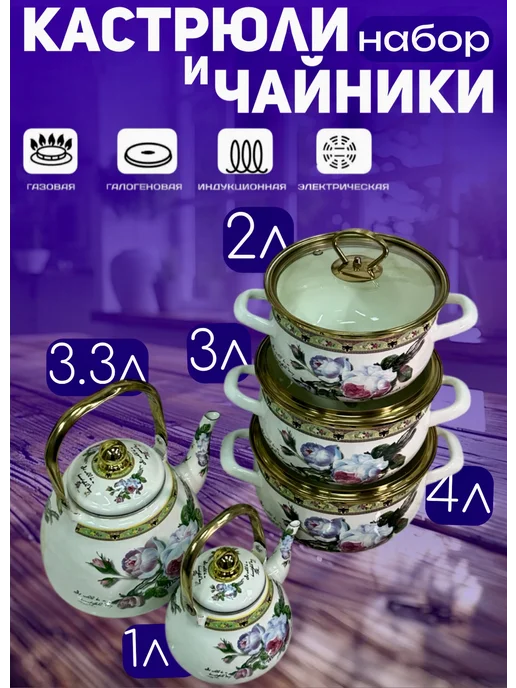 Кастрюля и чайник 5в1 набор, белый, фото 2