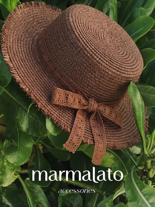 Marmalato шляпа пляжная летняя соломенная с лентой панама коричневая, коричневый