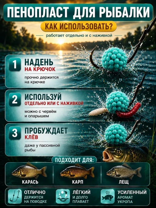 Пенопласт для рыбалки со вкусом Конопля мини, 70 шт, фото 2