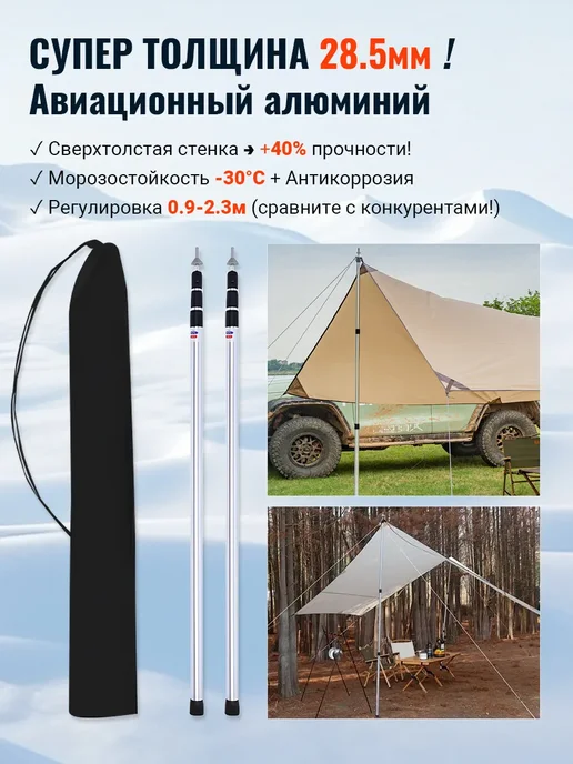 Стойки для палатки и тента телескопические Серебро 2,3 м, 2,3 м, фото 2