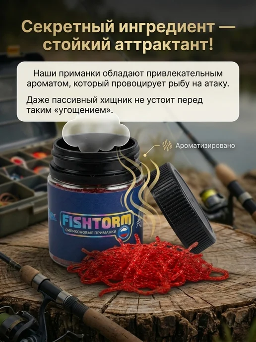 FishTorm Мотыль для рыбалки искусственный ароматизированный, красный, фото 4